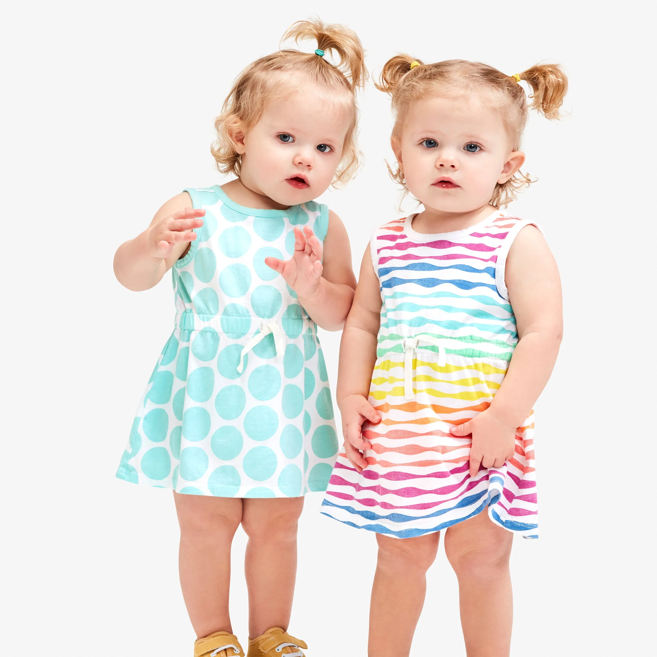 Clearance baby drawstring dress in rainbow waves