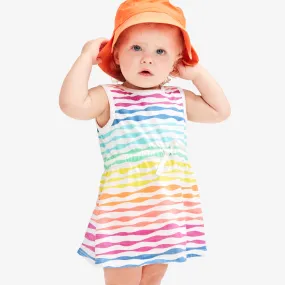 Clearance baby drawstring dress in rainbow waves