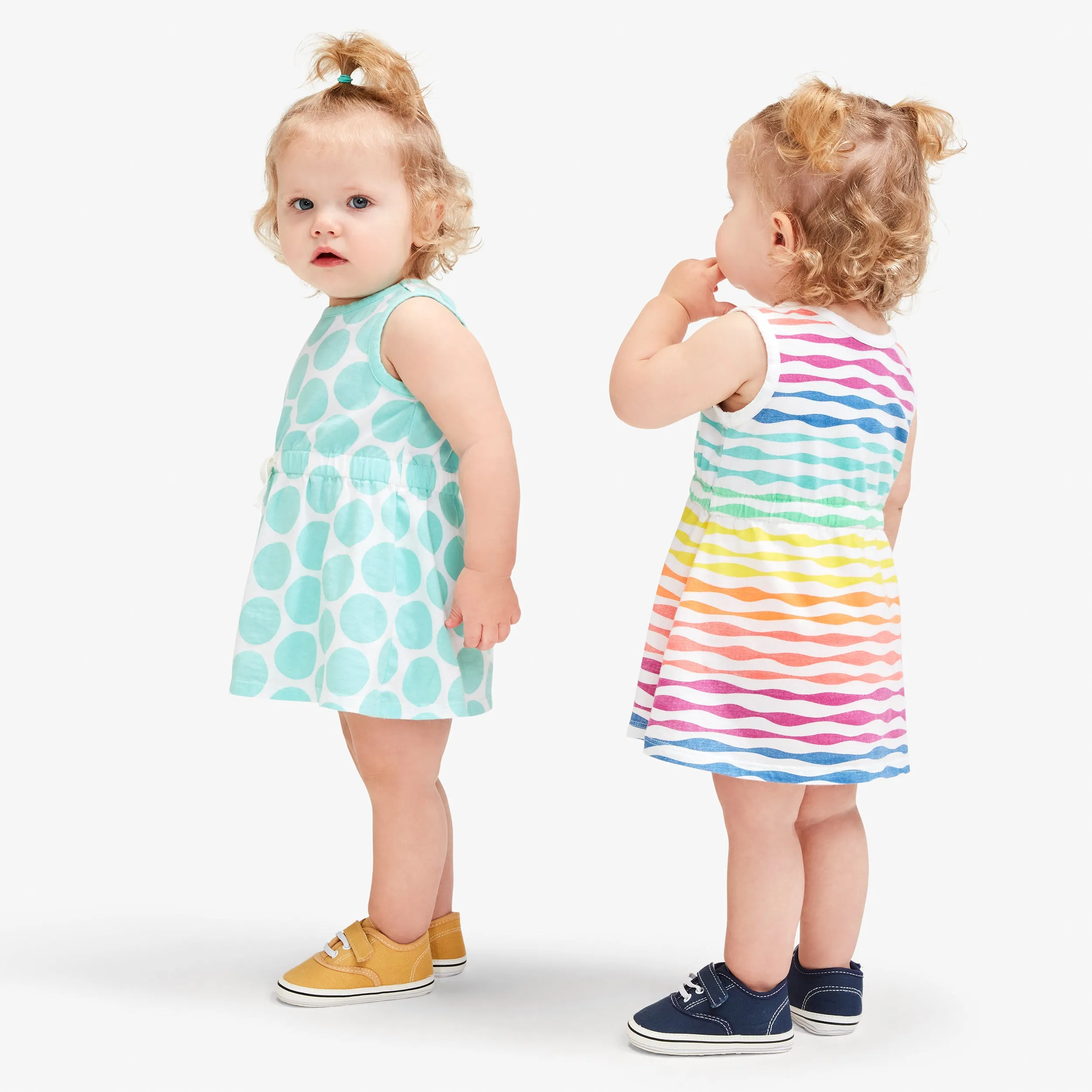 Clearance baby drawstring dress in rainbow waves