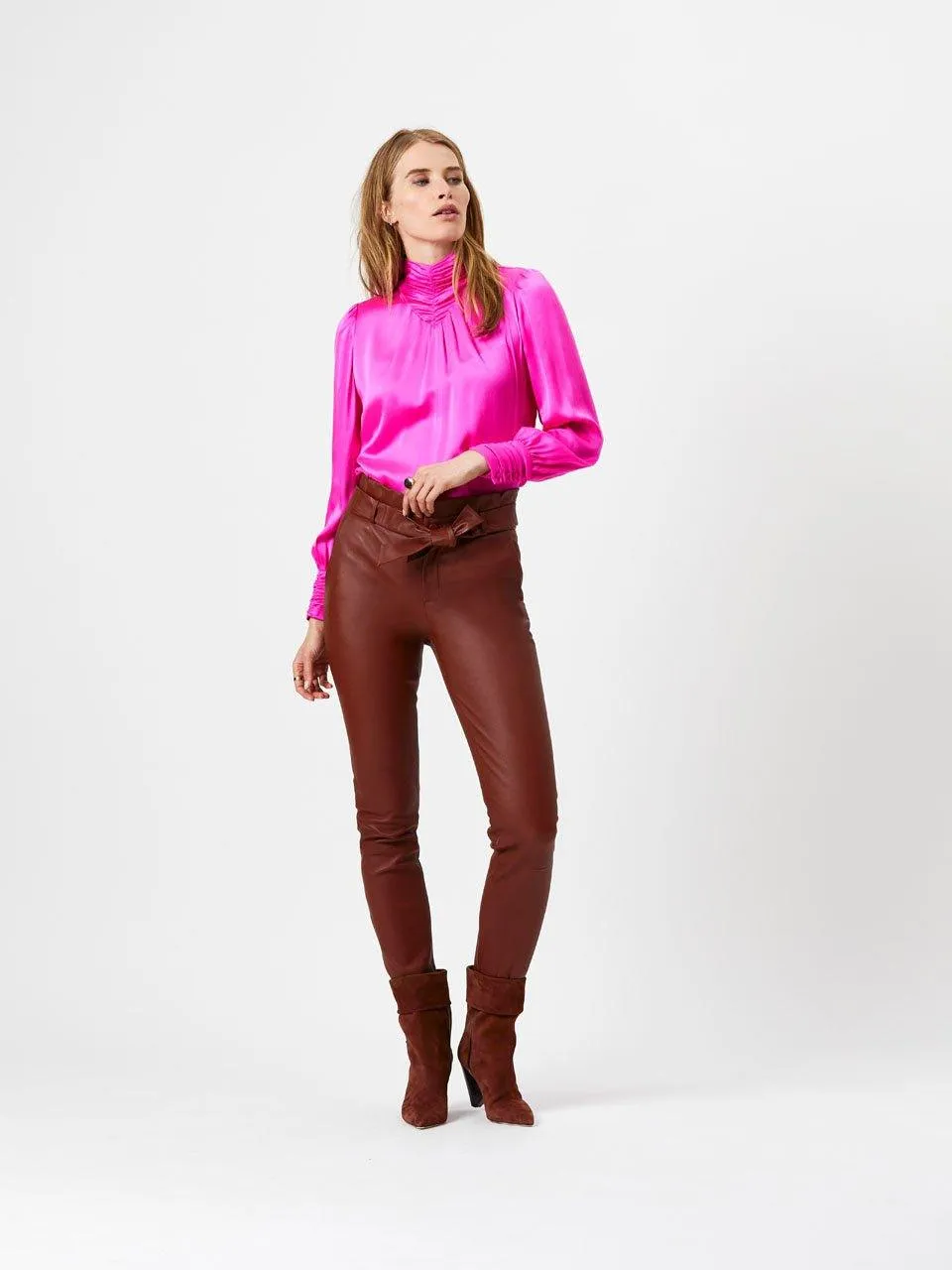 Coline High Collar Top Pink Energy