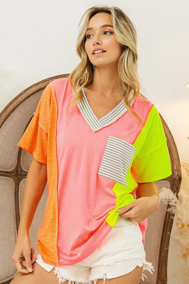 Color Block V-Neck Top