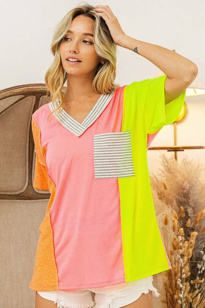 Color Block V-Neck Top