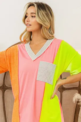 Color Block V-Neck Top