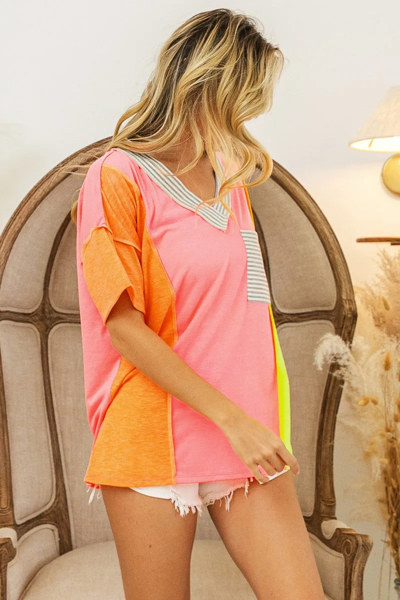 Color Block V-Neck Top