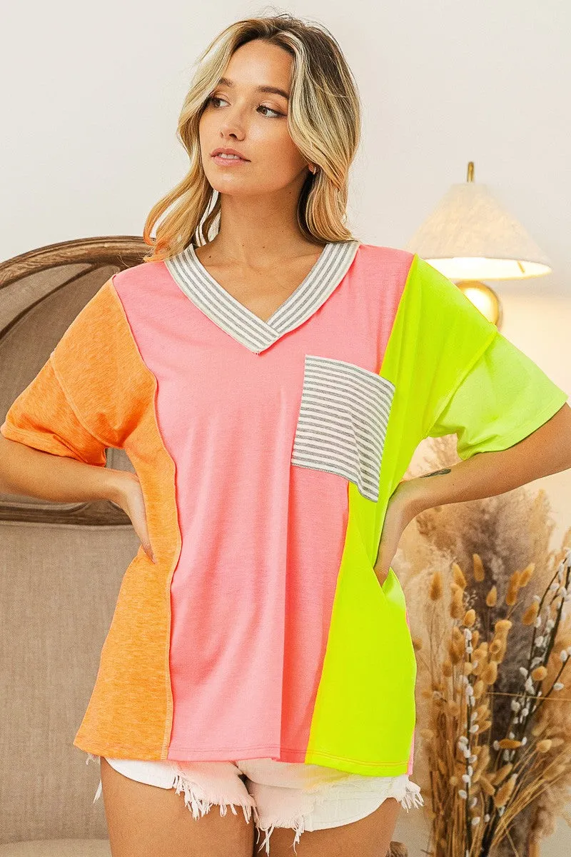 Color Block V-Neck Top