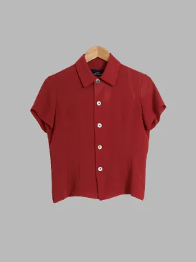 Comme des Garcons 1996 burgundy polyester crepe short sleeve darted shirt - S M