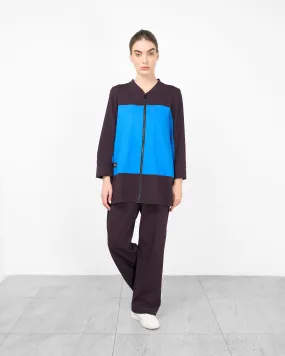 Contrast design with front zipper and full cuff sleeves, elastic waist straight pants Activewear 3973 - ملابس رياضية