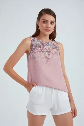 Crew Neck Ambre Floral Printed Georgette  Top - Pink