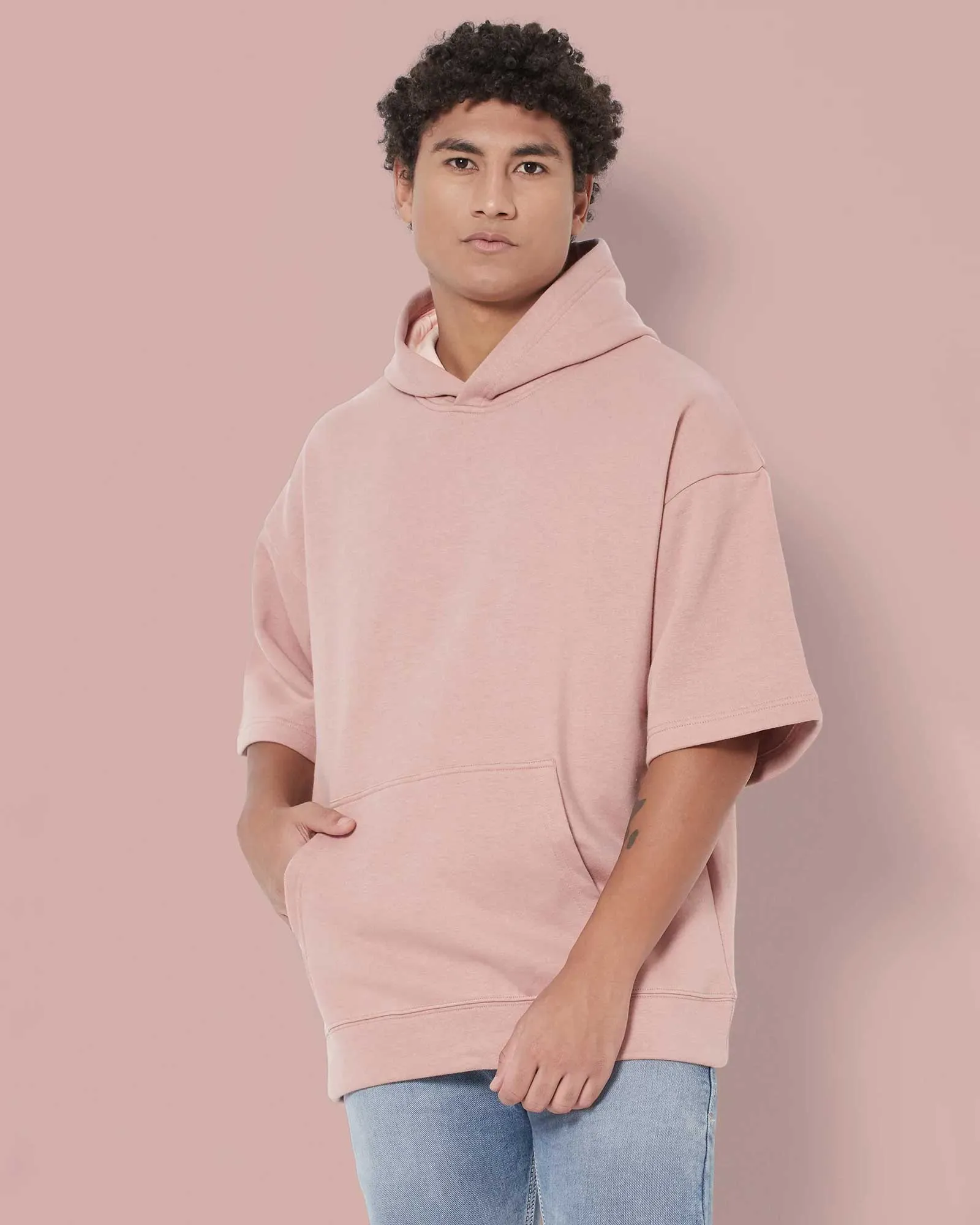 Crop Sleeves Oversized Hoodie: Salmon Peach