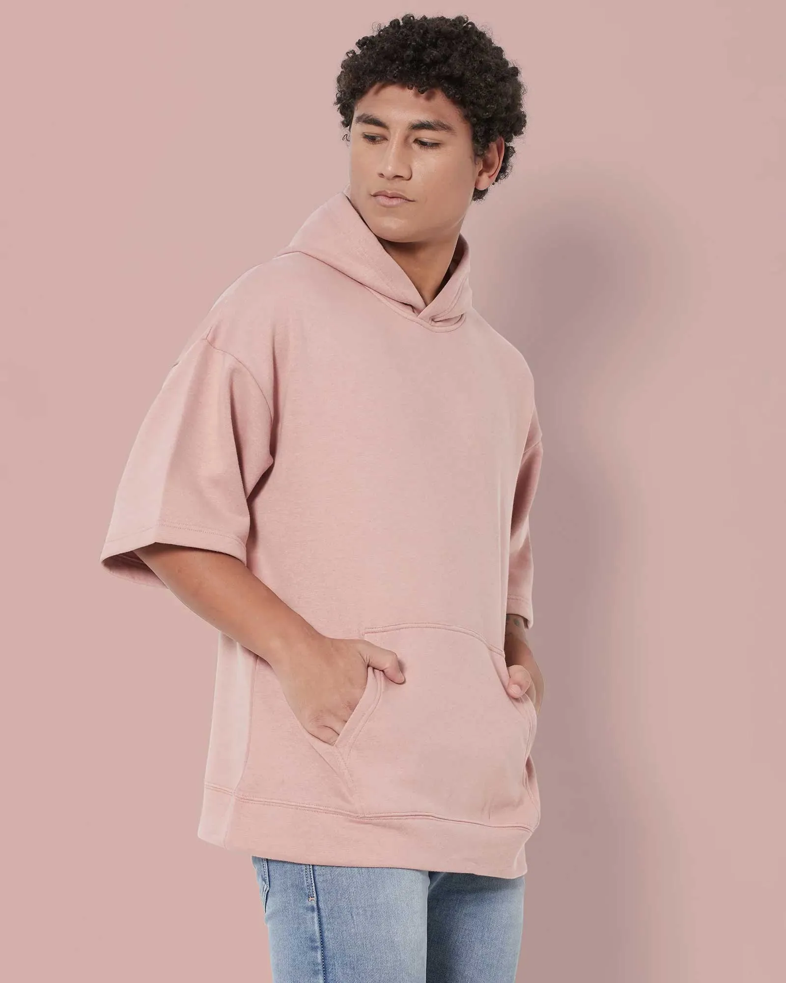 Crop Sleeves Oversized Hoodie: Salmon Peach