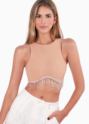 Crop top sin mangas con apliques de piedras brillantes - SOFÍA