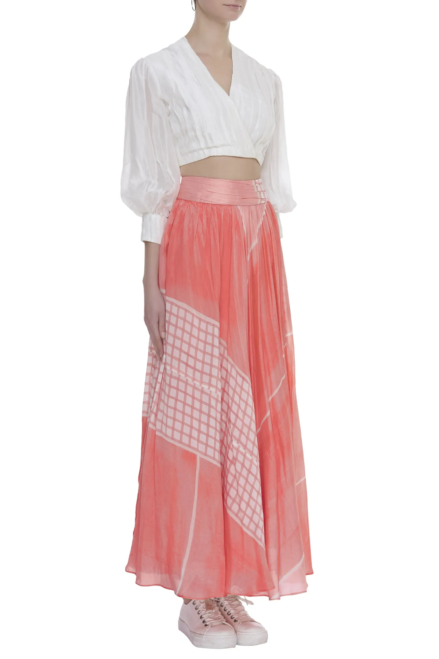 Crop Top With Abstract Printed Skirt