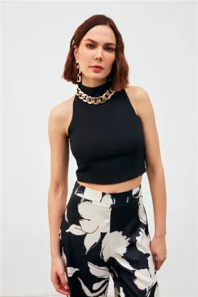 Crop Top with Chain Accessories - Black