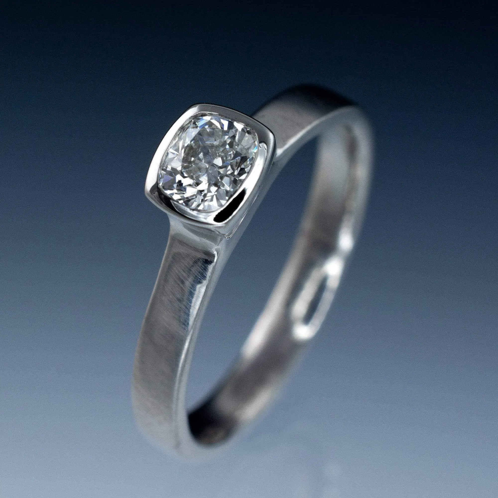 Cushion Cut Diamond Bezel Set Solitaire Engagement Ring