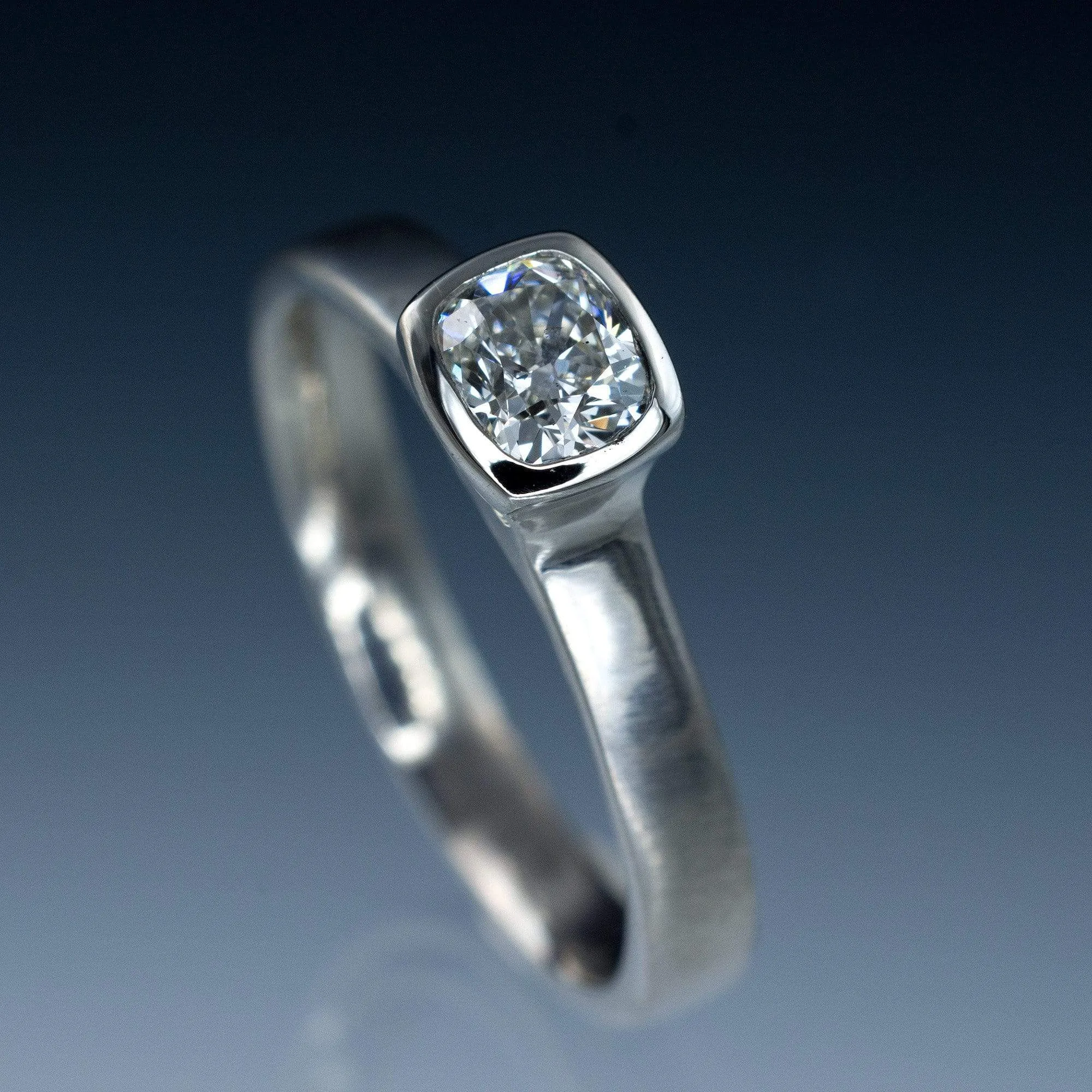 Cushion Cut Diamond Bezel Set Solitaire Engagement Ring