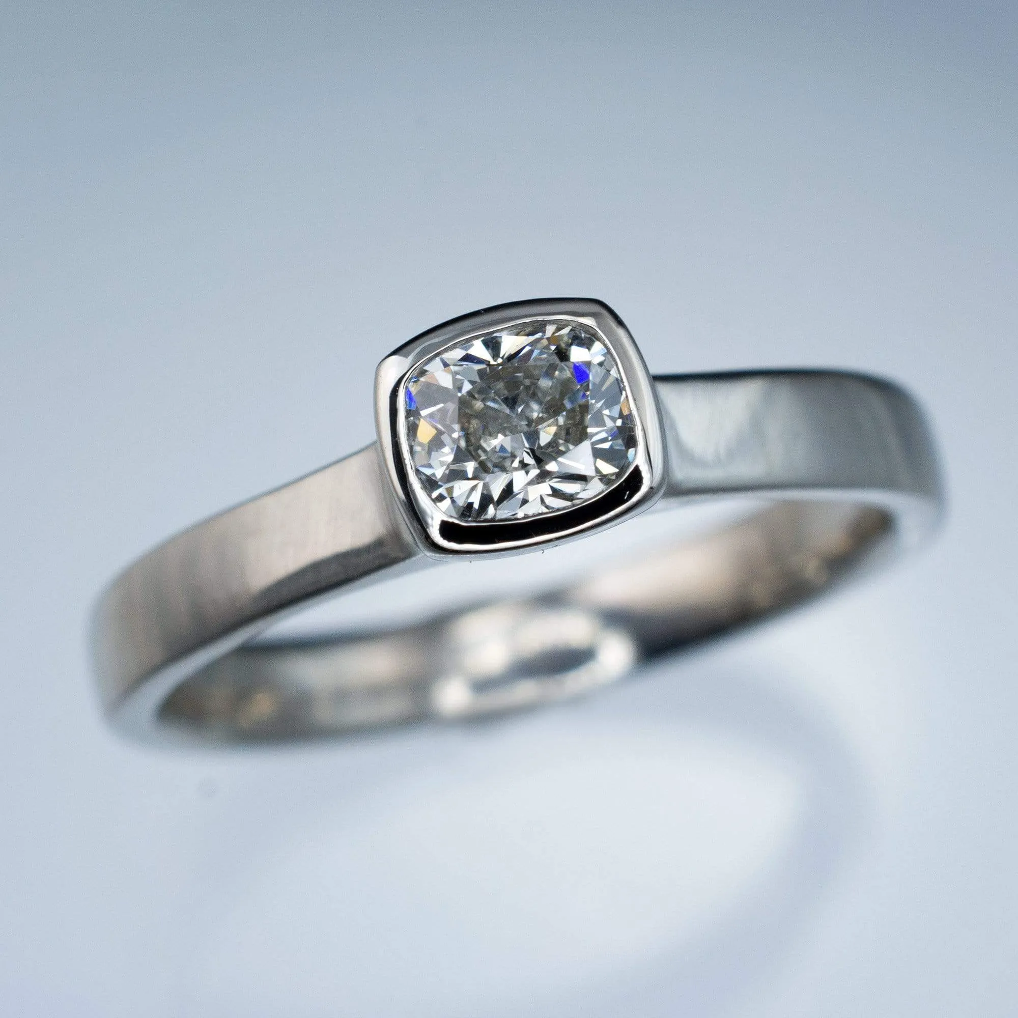 Cushion Cut Diamond Bezel Set Solitaire Engagement Ring