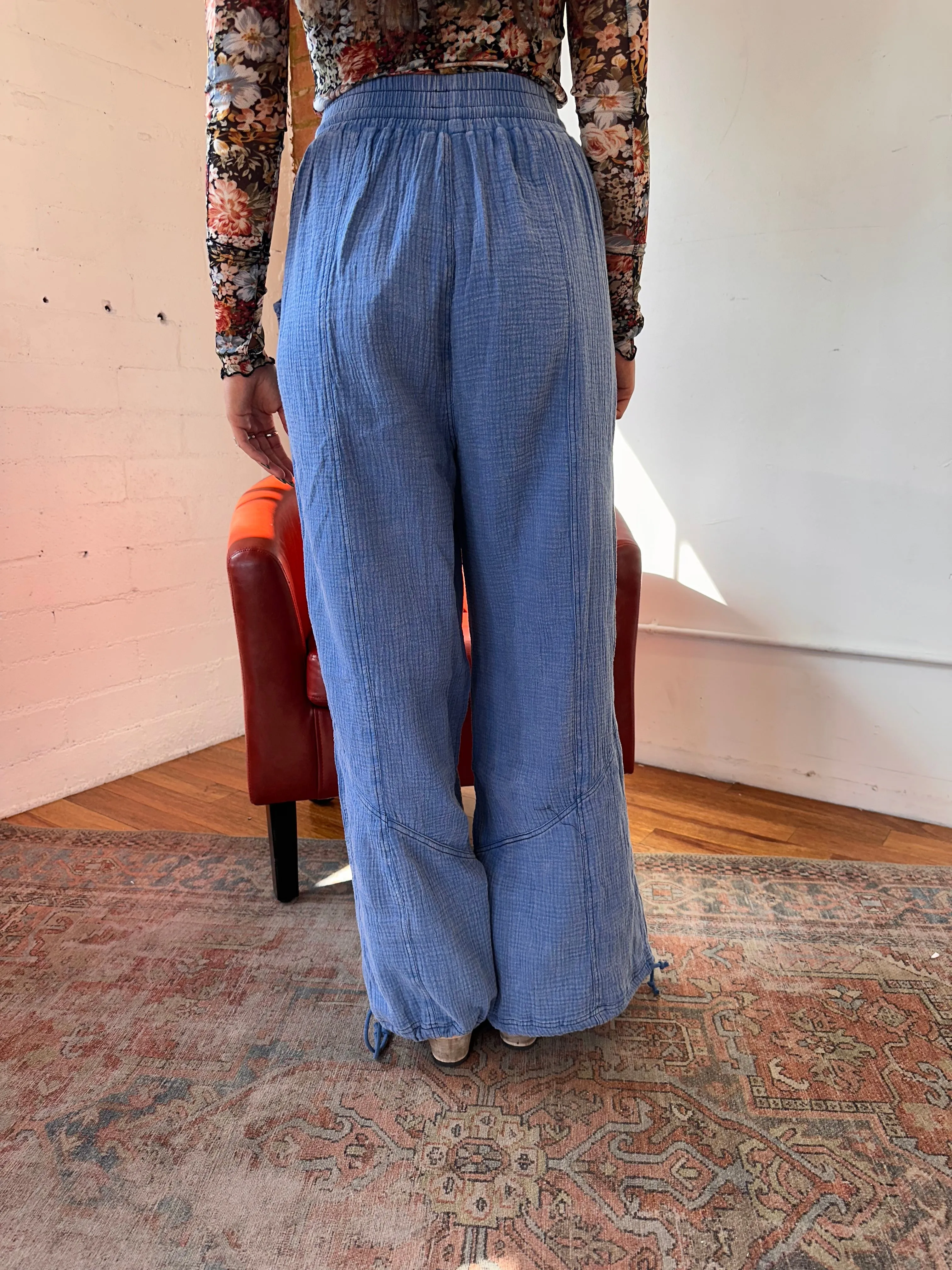 Denim Mineral Washed Crinkle Cotton Parachute Pants