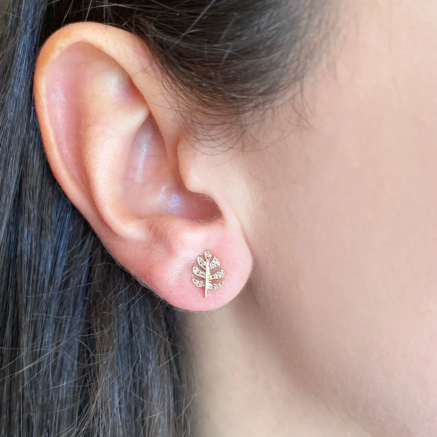 Diamond Leaf Stud Earrings