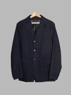 Dirk Bikkembergs 1990s 2000s dark navy wool blazer with bonded vinyl lining