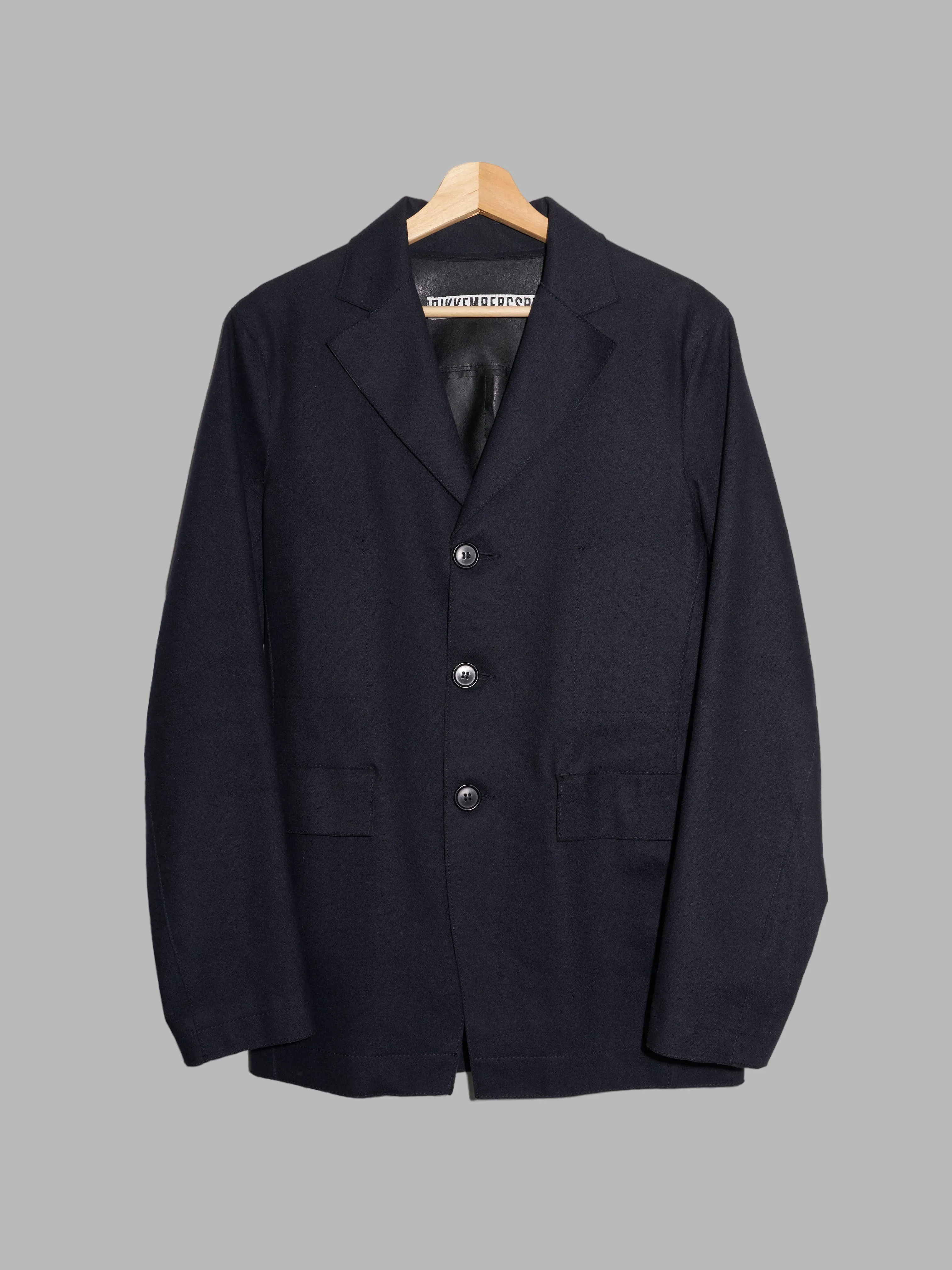 Dirk Bikkembergs 1990s 2000s dark navy wool blazer with bonded vinyl lining