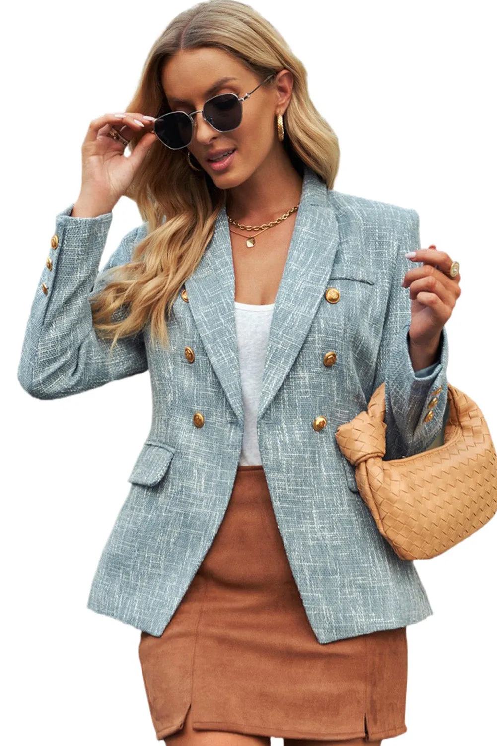 Double Breasted Lapel Blazers Women's Casual Office Long Sleeve Jacket