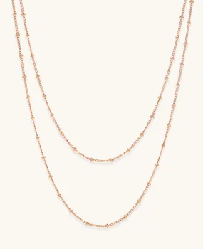 Double Strand Beaded Satellite Necklace Rose Gold