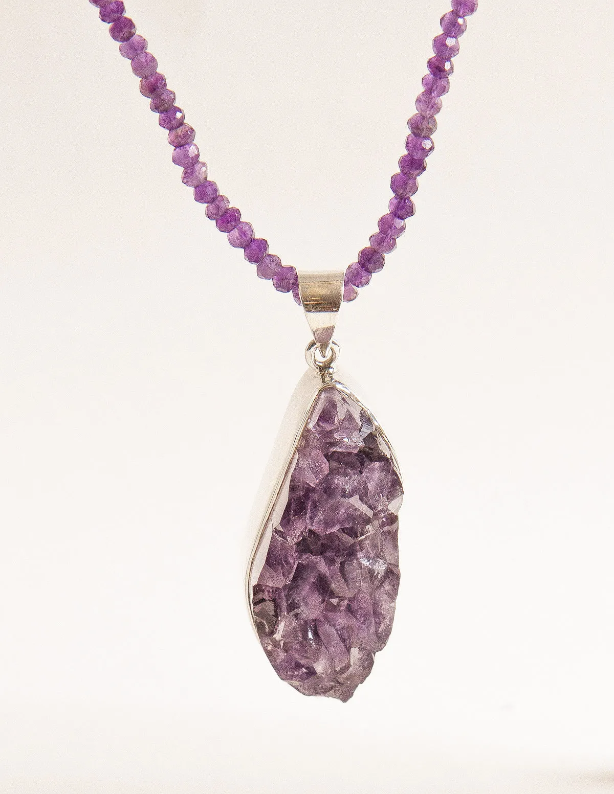 Druzy Amethyst Pendant Beaded Necklace - One of a Kind