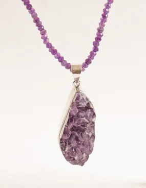 Druzy Amethyst Pendant Beaded Necklace - One of a Kind