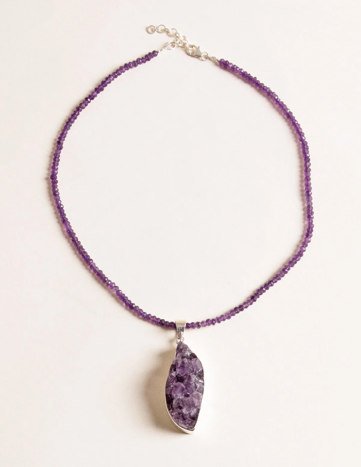 Druzy Amethyst Pendant Beaded Necklace - One of a Kind