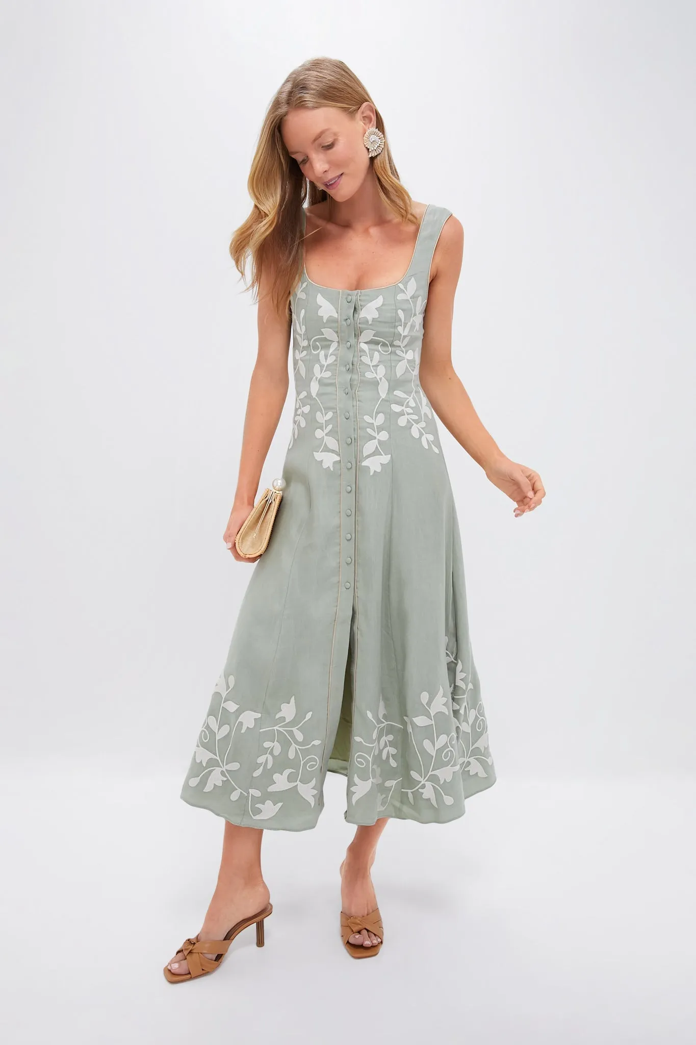 Embroidered Green Mila Dress