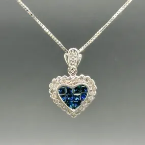 Estate 14K W Gold 0.32ctw Sapphire & 0.69ctw H-I/SI1-2 Diamond Heart Enhancer Pendant