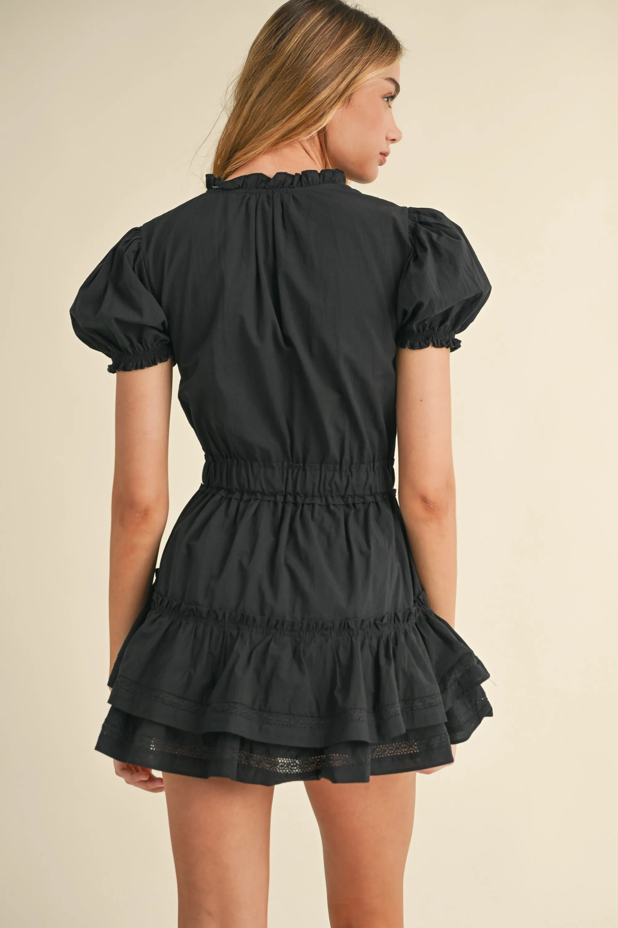 Eyelet Lace Mini Ruffled Tiered Dress