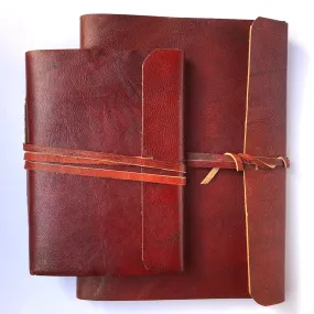 Fair Trade Leather Notebook Folding Flap and Tie (2 Sizes) Handmade Indian Diary Sketchbook Journal