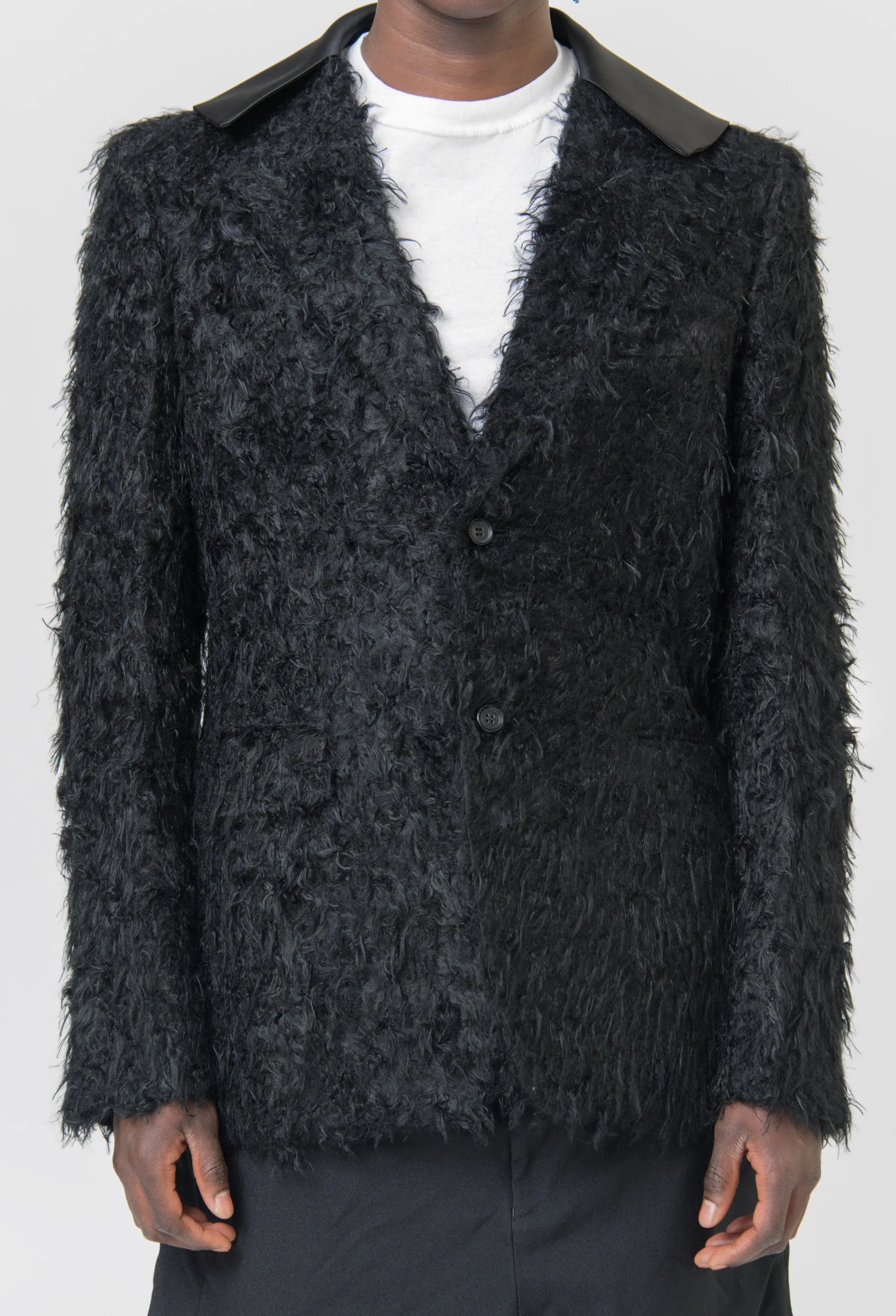 Fake Fur Blazer W/Removable Collar Black PM-J058-051