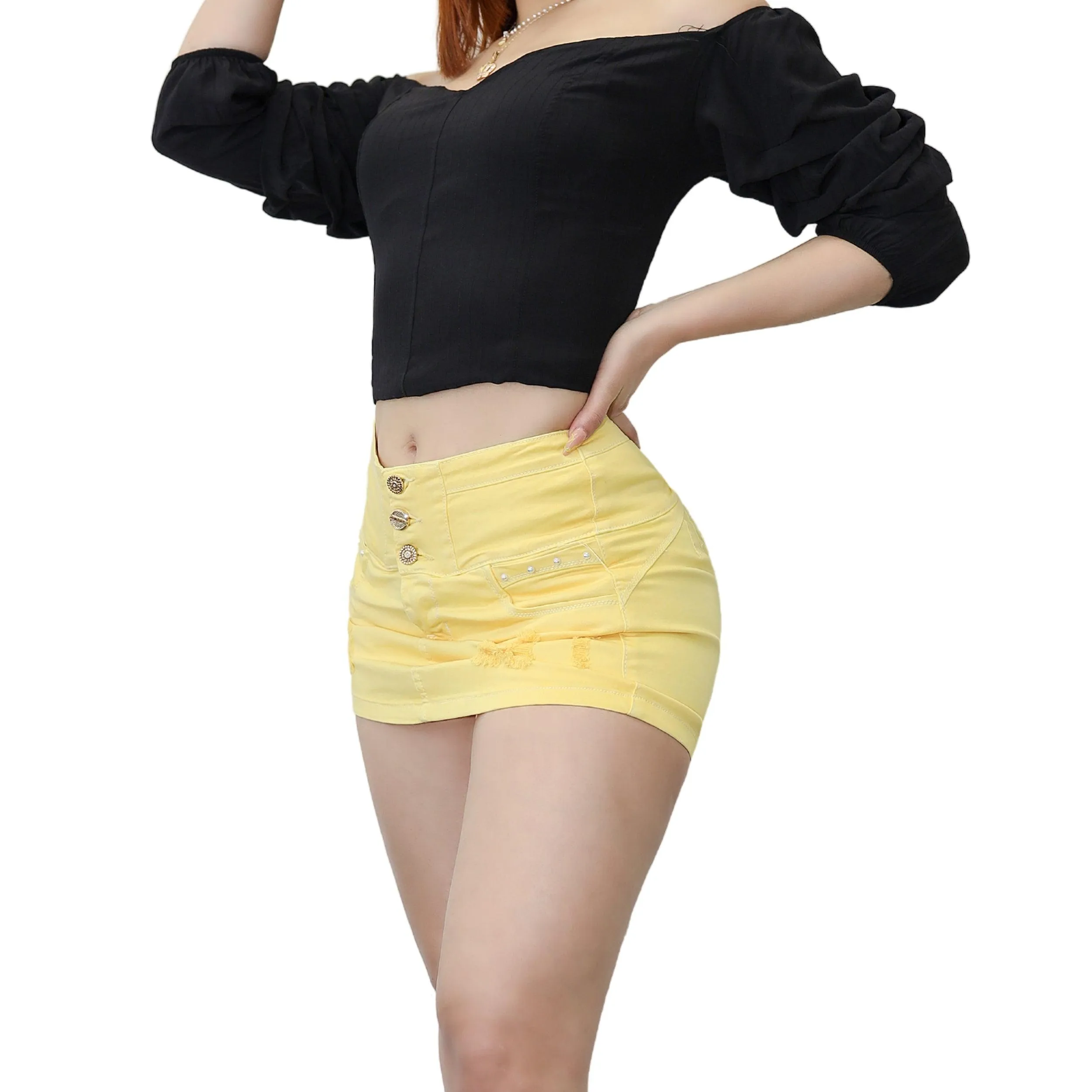 Falda Short Amarillo Denim