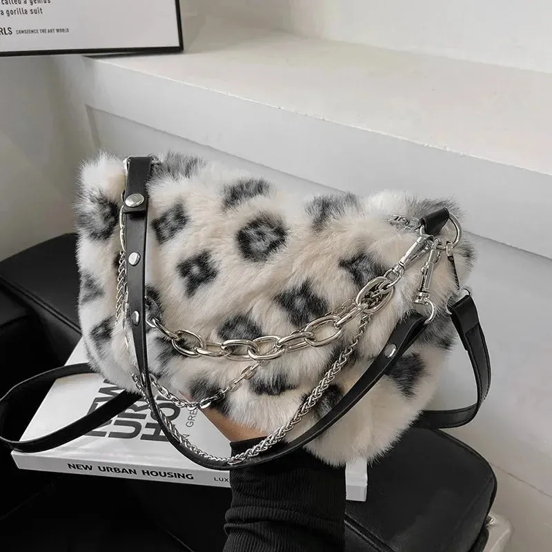 Faux Fur Print Shoulder Bag