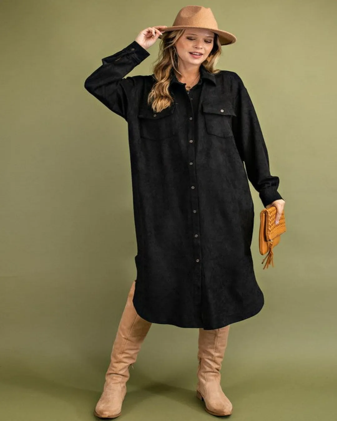 Faux Suede Button Down Shirt