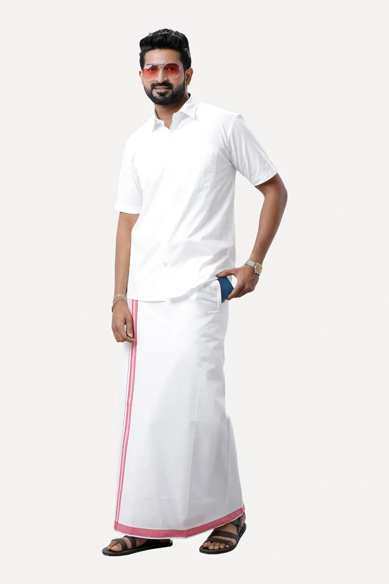 Fixit (SPL) - Pink Pocket Single Dhoti With Fancy Assorted Borders For Men | Uathayam