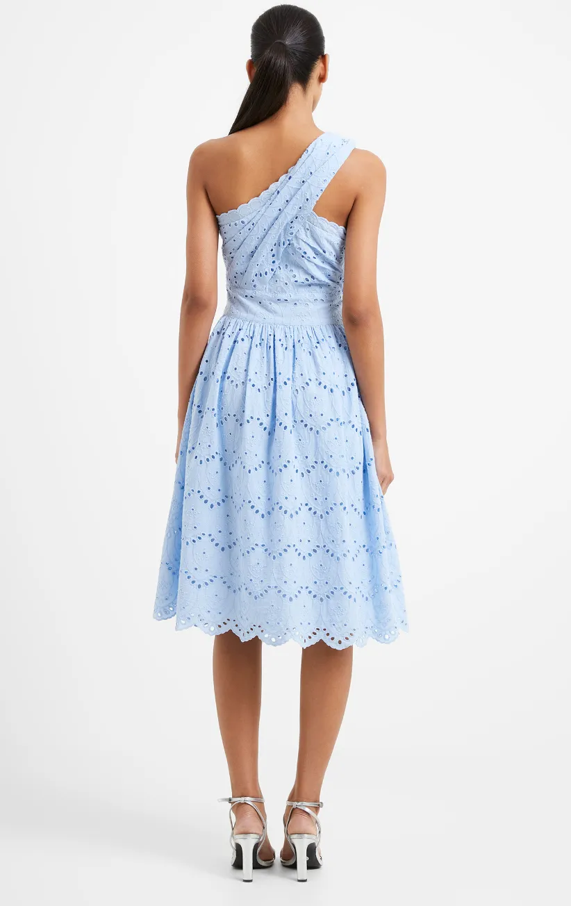 French Connection Lace Eyelet One Shoulder Appelona Anglaise Periwinkle Blue Dress