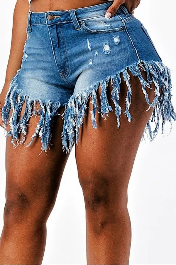 Fringe Denim Shorts