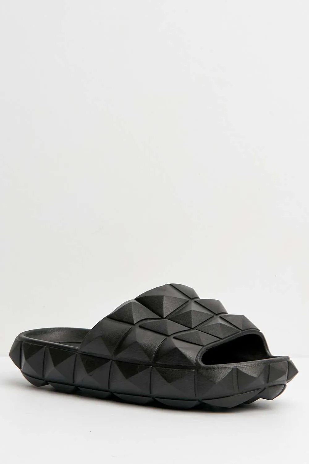 Gea Studded Texture Flat Sliders in Black