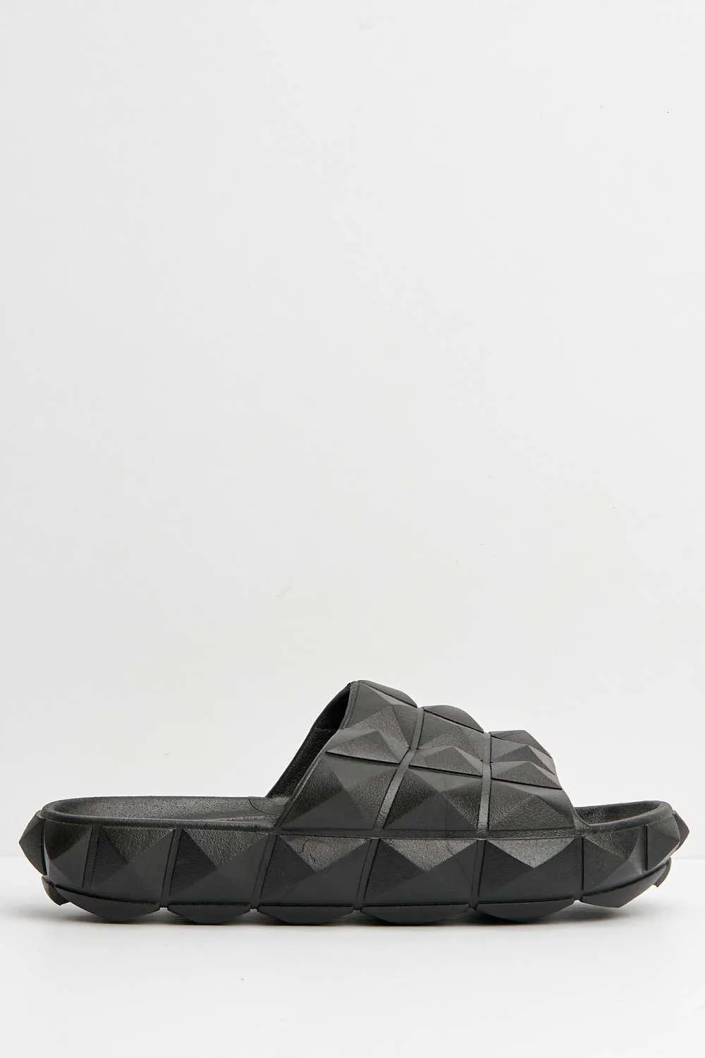 Gea Studded Texture Flat Sliders in Black