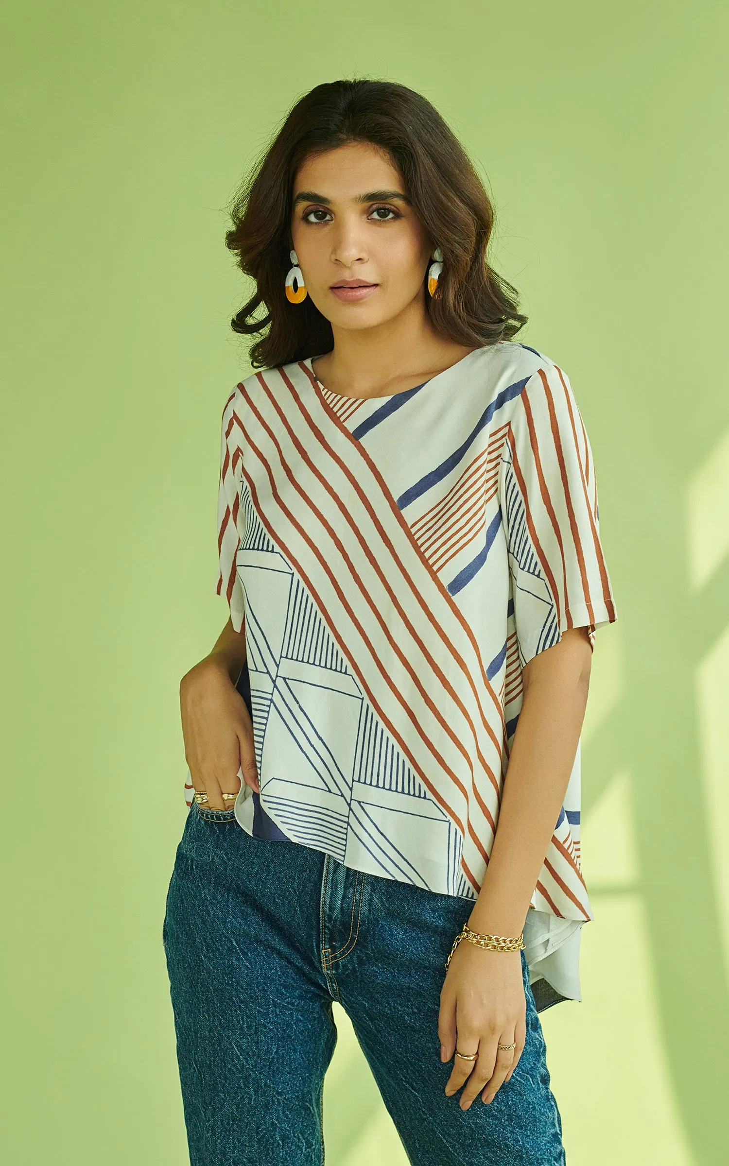 Geometric Printed Asymmetric Top