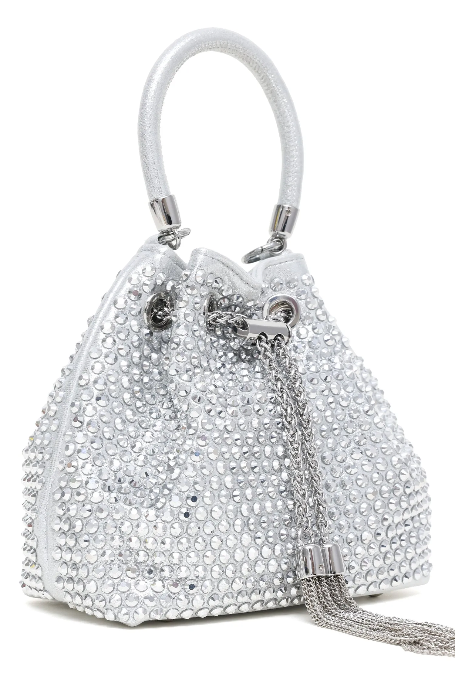 GLAM TASSEL DRAWSTRING BAG-SILVER