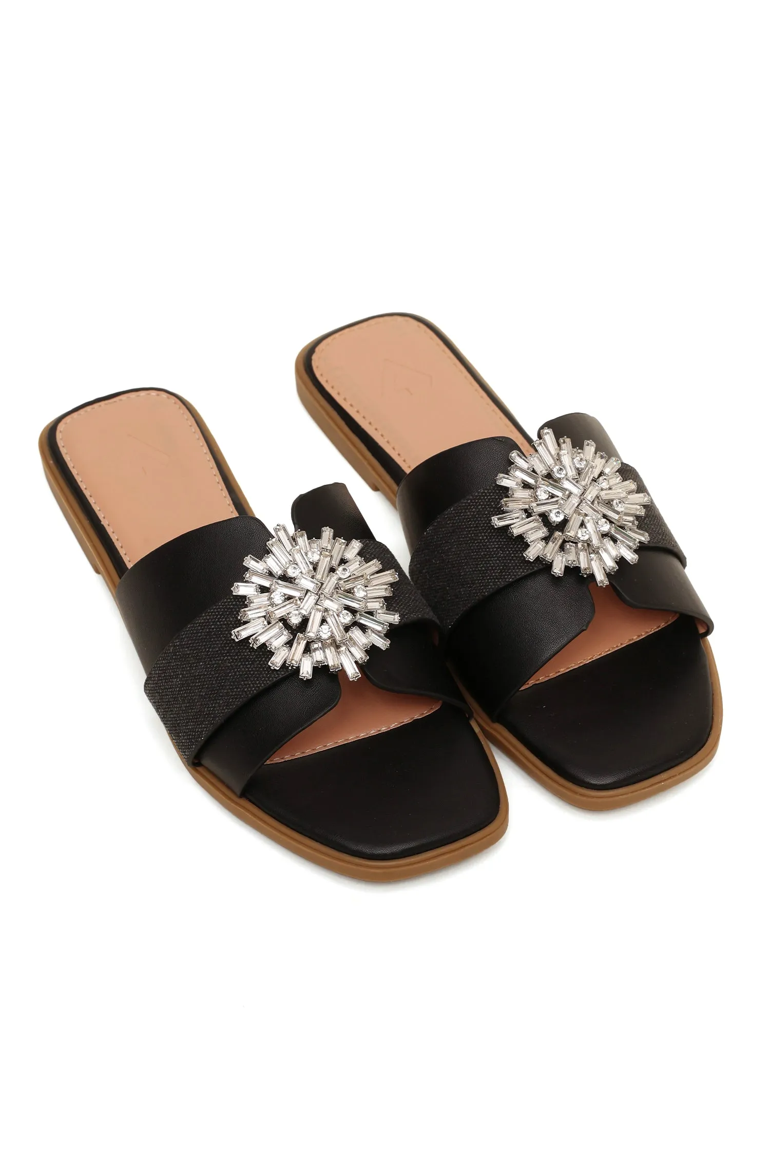 GLIMMER LUXE CRYSTAL EMBELLISHED SLIDES-BLACK