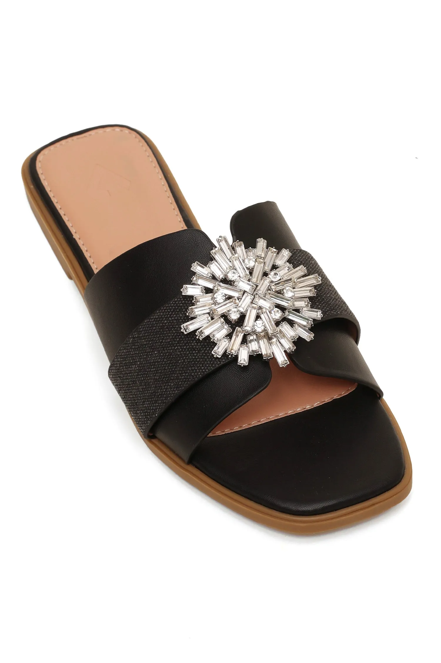 GLIMMER LUXE CRYSTAL EMBELLISHED SLIDES-BLACK