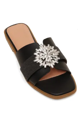 GLIMMER LUXE CRYSTAL EMBELLISHED SLIDES-BLACK