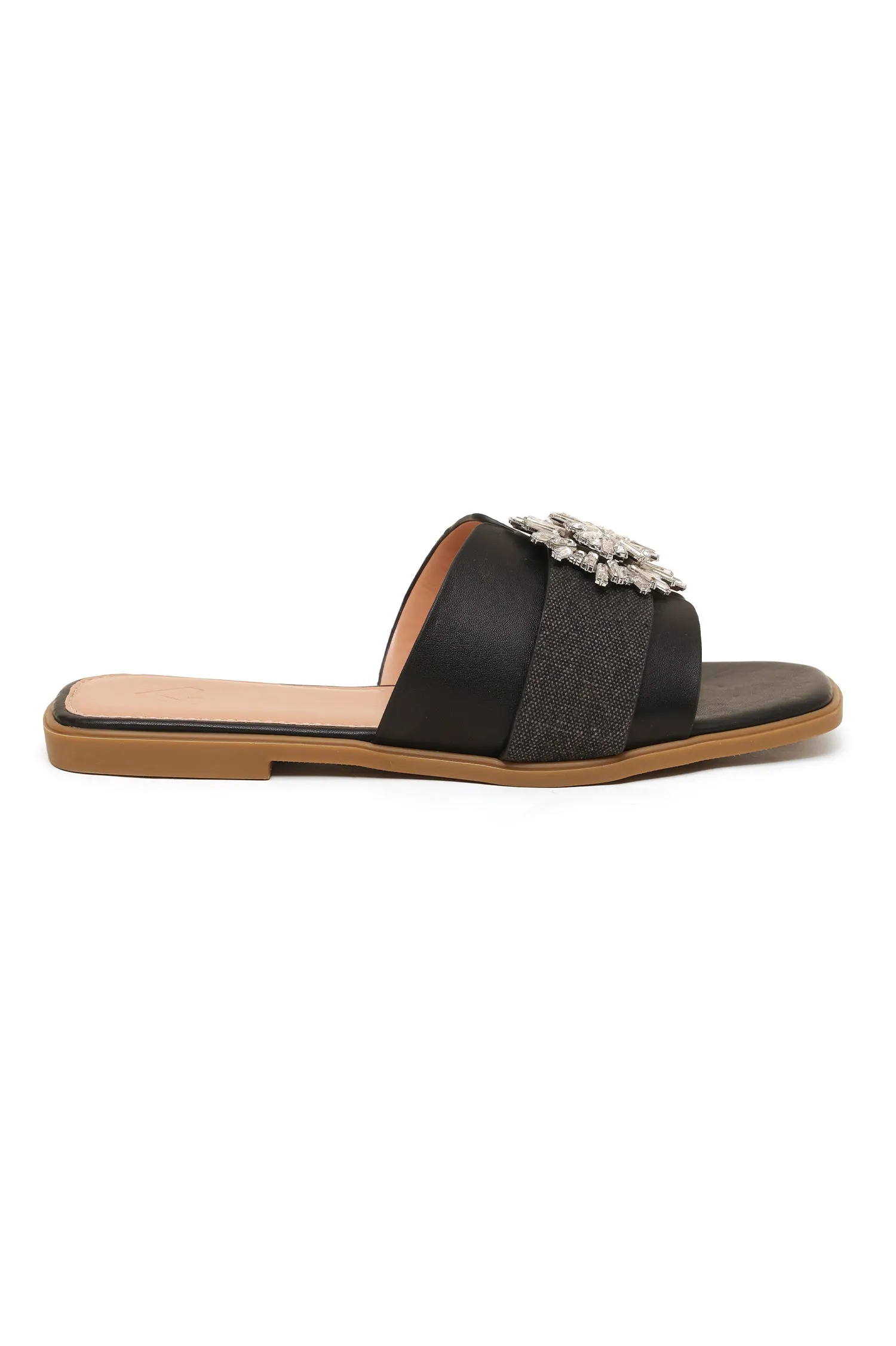 GLIMMER LUXE CRYSTAL EMBELLISHED SLIDES-BLACK