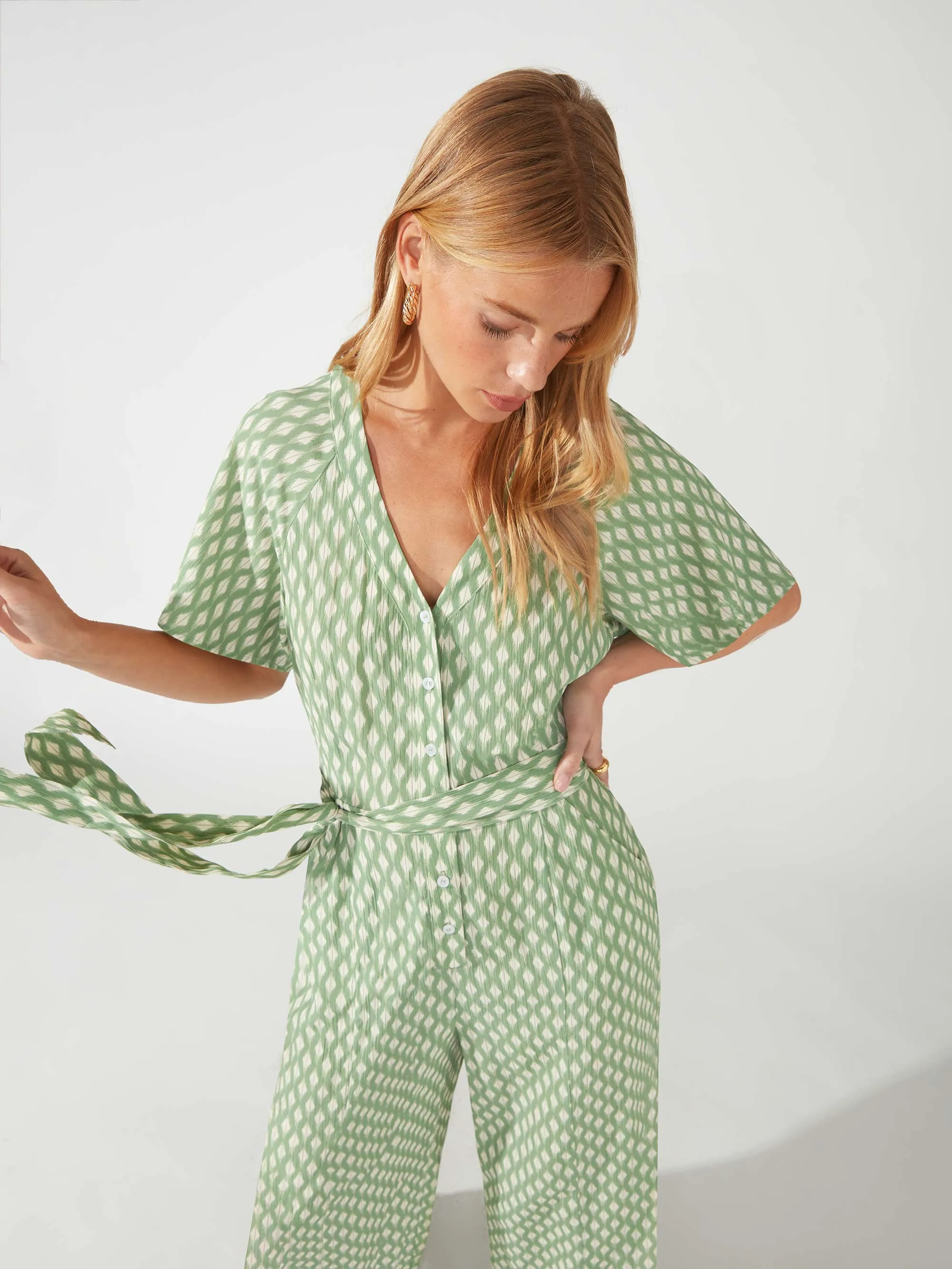 Green Diamond Print Jumpsuit