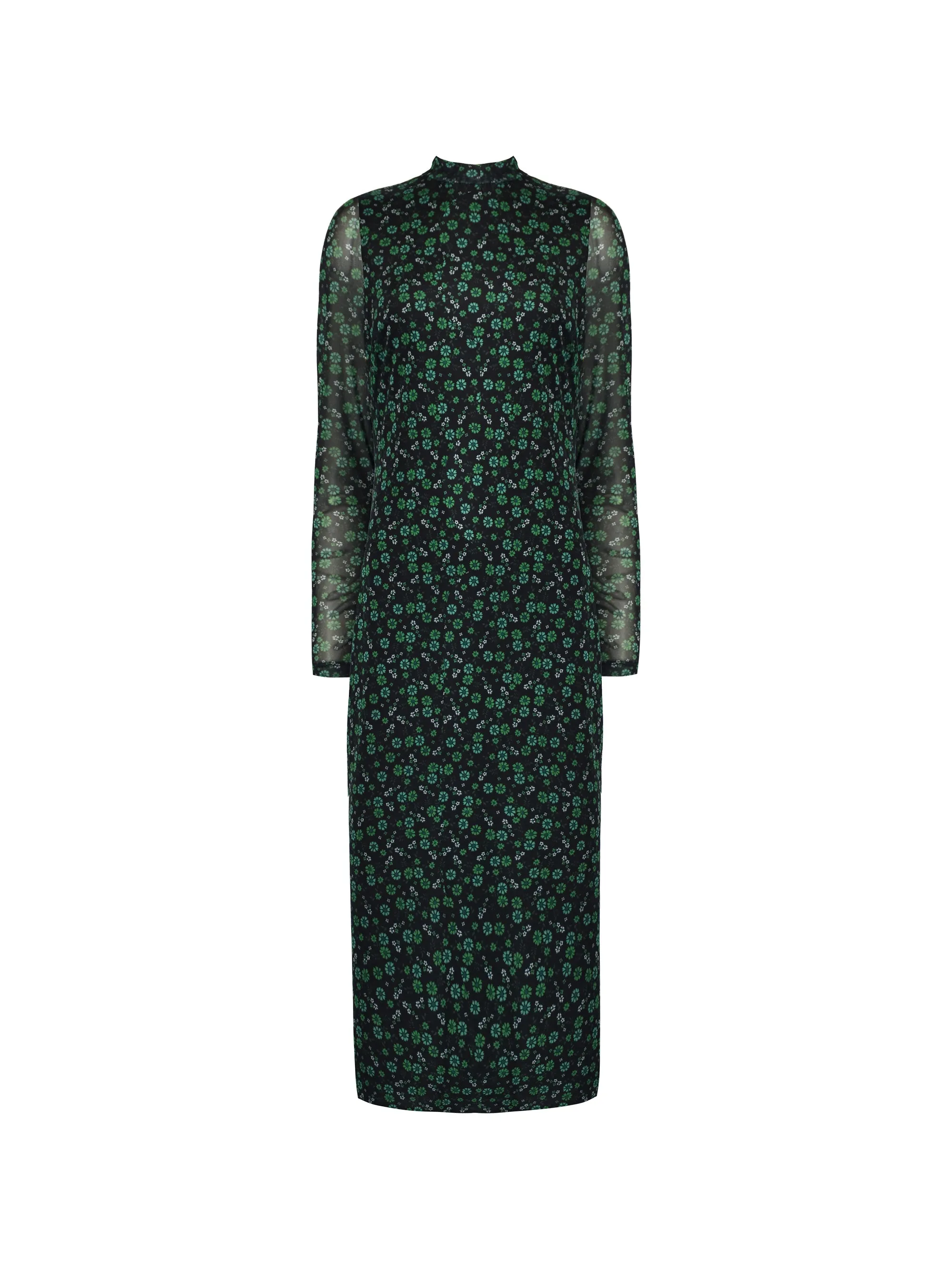 Green Ditsy Print Mesh Dress